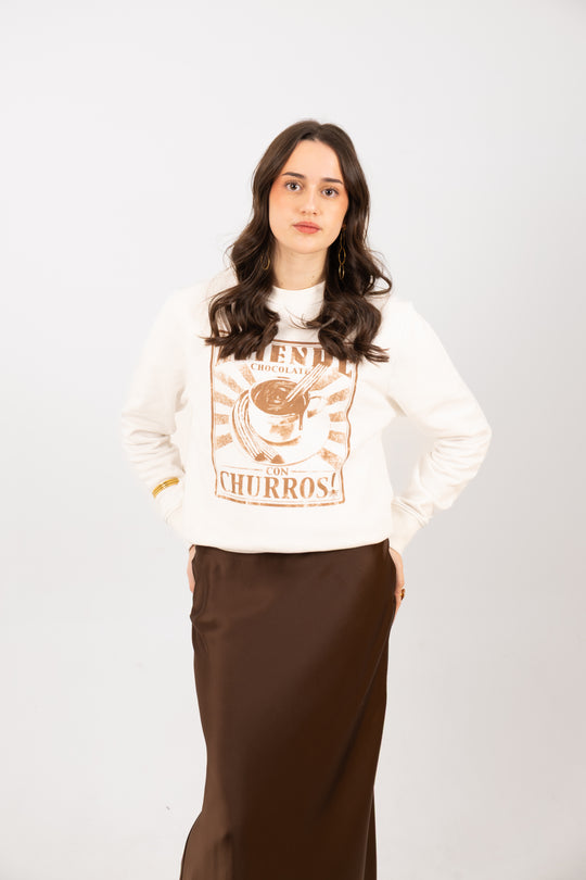 SUDADERA REGULAR SIN CAPUCHA - Chocolate con Churros